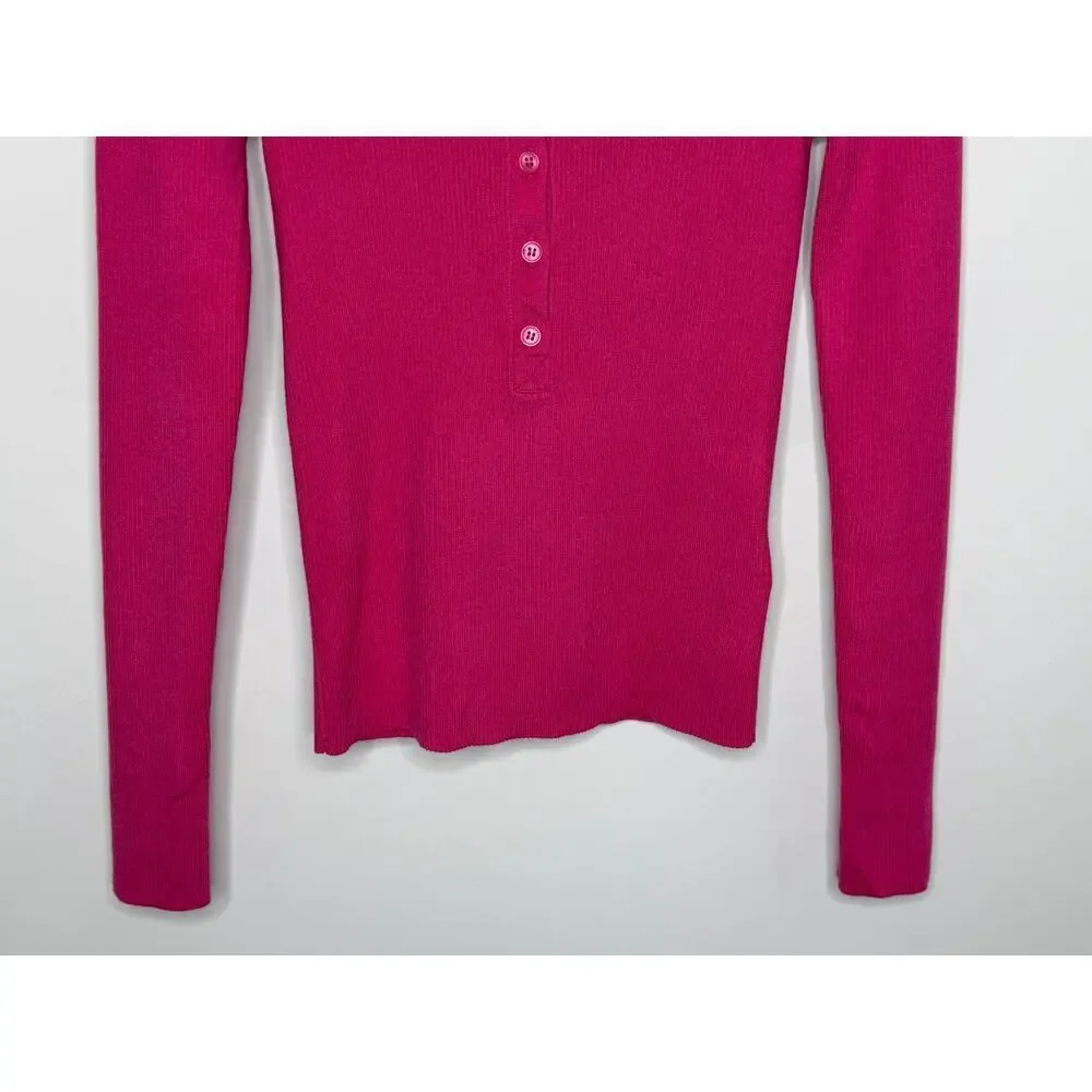 J. Crew TENCEL Blend Long Sleeve Henley Sweater Hot Pink Women's Size Small